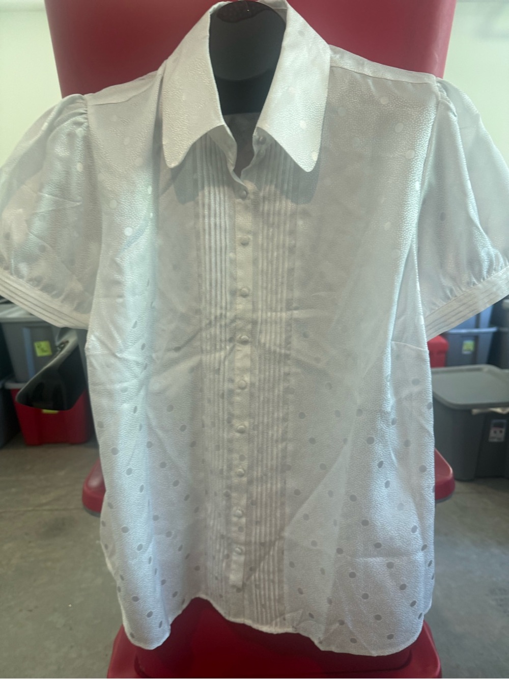 Lane Bryant White Short-Sleeve Polka Dot Dress Shirt p22